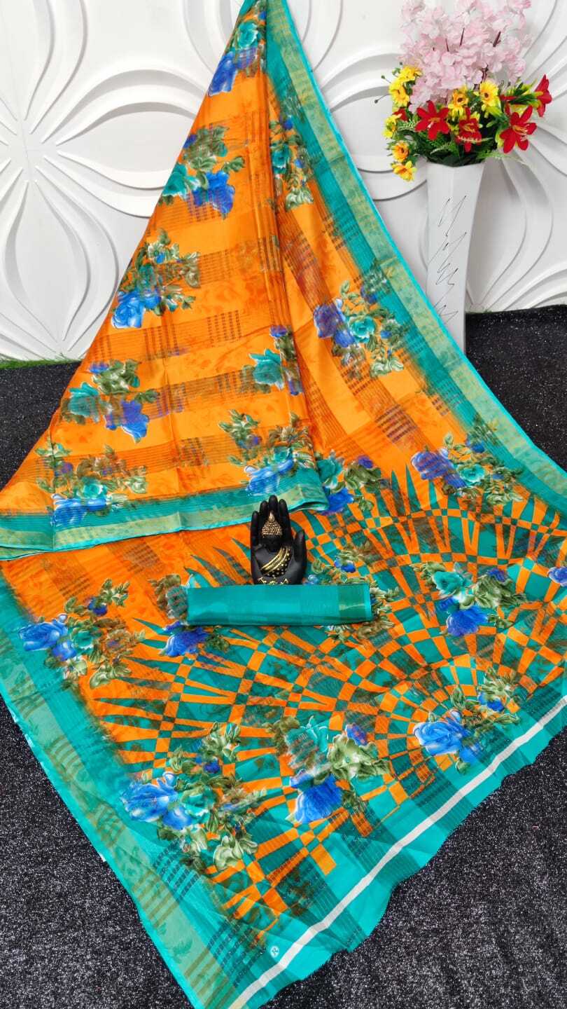 Cotton Silk Saree - 6.10m Length, Printed Pattern With Running Blouse | Breathable, Washable, Customized Logo, Casual Ethnic Wear