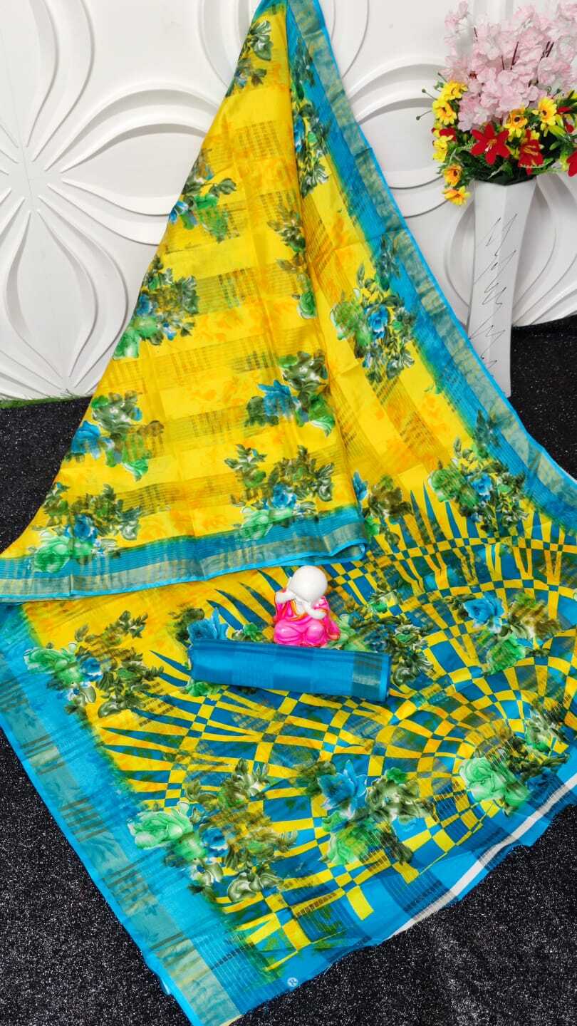 Cotton Silk Saree - 6.10m Length, Printed Pattern With Running Blouse | Breathable, Washable, Customized Logo, Casual Ethnic Wear