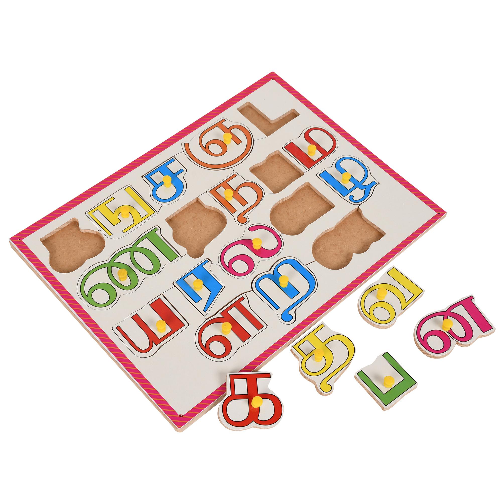 Tamil Consonants Alphabets With Knobs - Wooden Board 30 X 23 Cm, Multi-color | Learning Tool For Letter Identification, Motor Skills Development