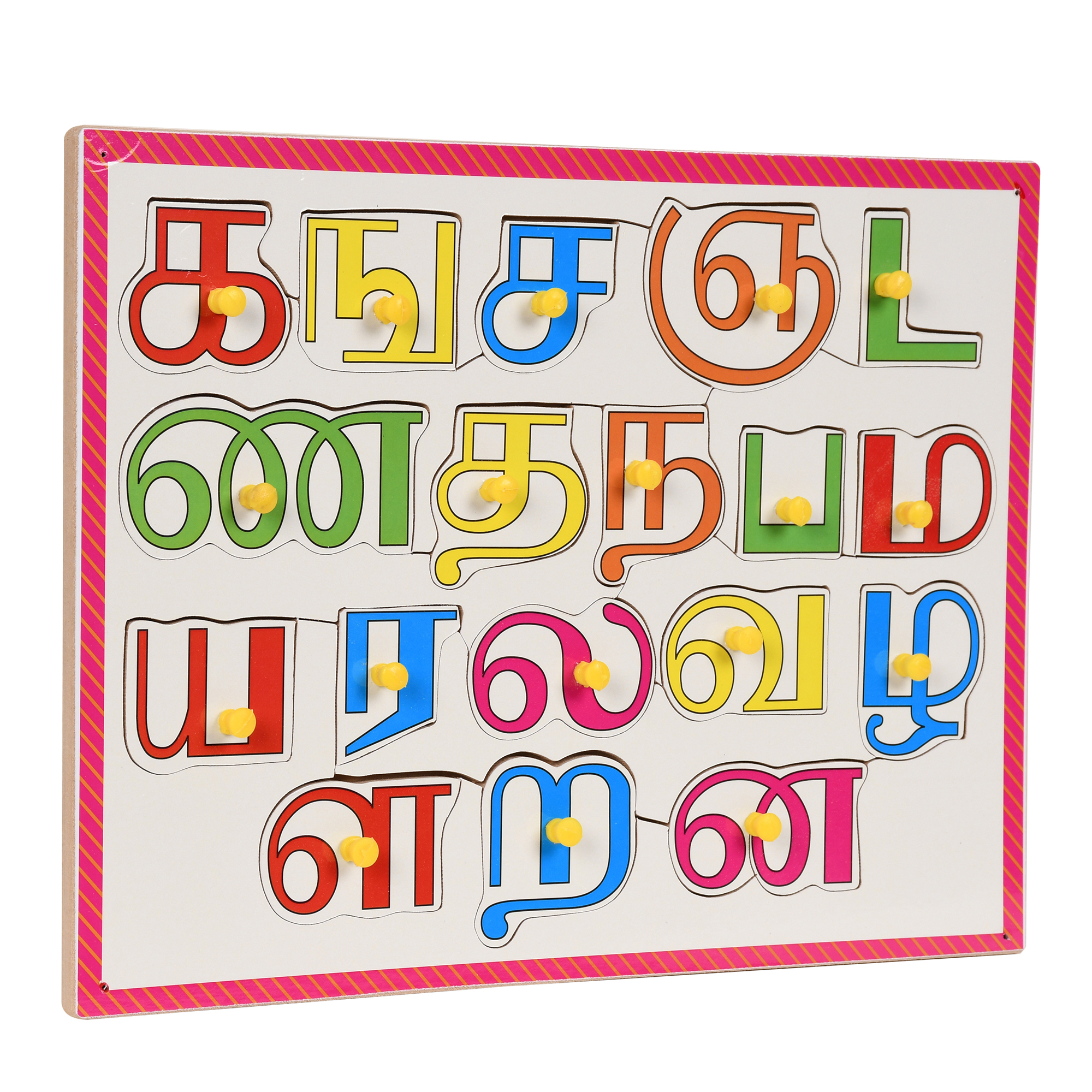 Tamil Consonants Alphabets With Knobs - Wooden Board 30 X 23 Cm, Multi-color | Learning Tool For Letter Identification, Motor Skills Development