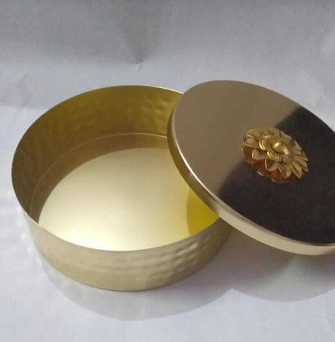 Brass Spice Box - Thick Metal Construction, Customized Size, Rustic Golden Finish | Ideal For Preserving Antioxidant Properties Of Spices And Dry Fruits