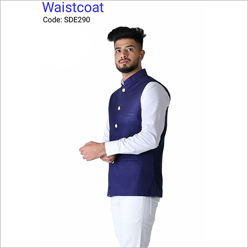 Mens Blue Waistcoat - Solid Fabric, Available in All Sizes | Elegant Design with Polka Pants and Bow Tie, Cozy Fit with Three-Button Closure