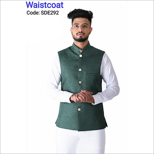 Plain Mens Green Waistcoat