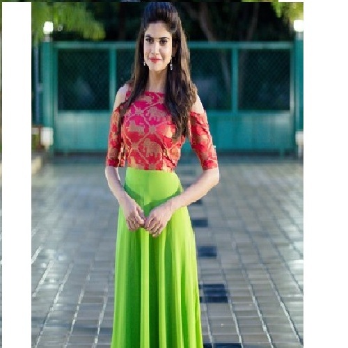 Designer Long Fancy GOWN - Heavy Gown Kurti, Taffeta Silk Fabric, Sizes M, L, XL, 2XL, 54 Inch Length, Short Sleeves, Breathable, Washable