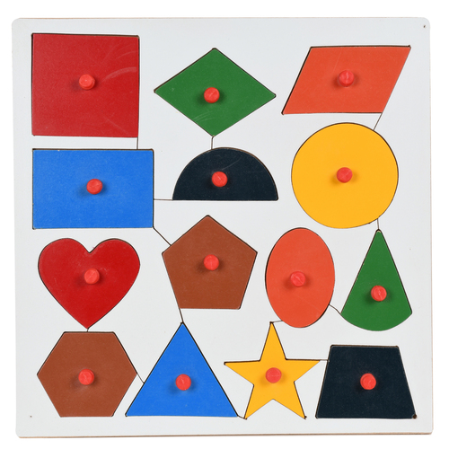 Wooden Geometry Shapes Puzzles Board - Wooden, 12 X 12 Inches, Multicolor | Shape Sorter, Develop Pattern Recognition & Memory Skills