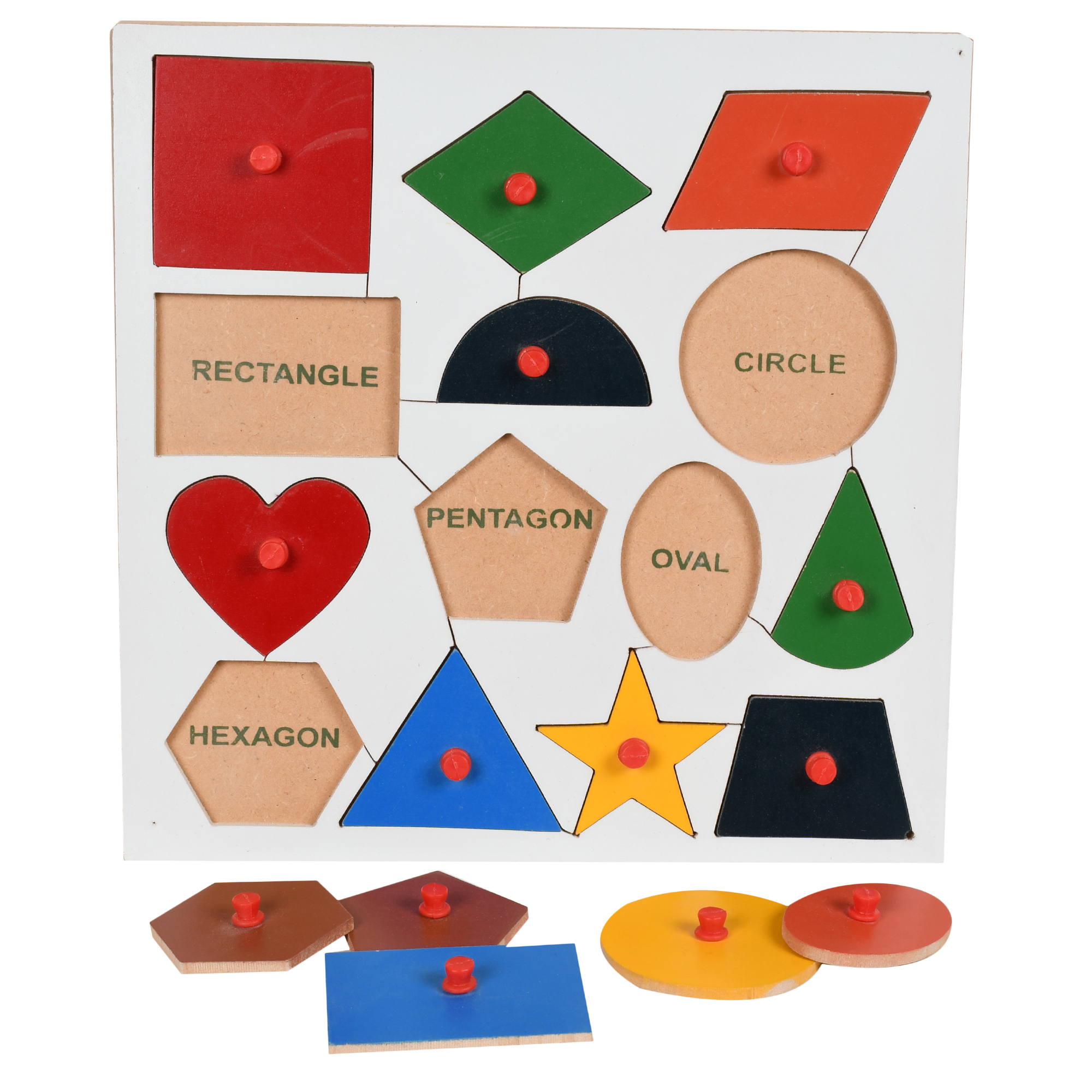 Multicolor Wooden Geometry Shapes Puzzles Board