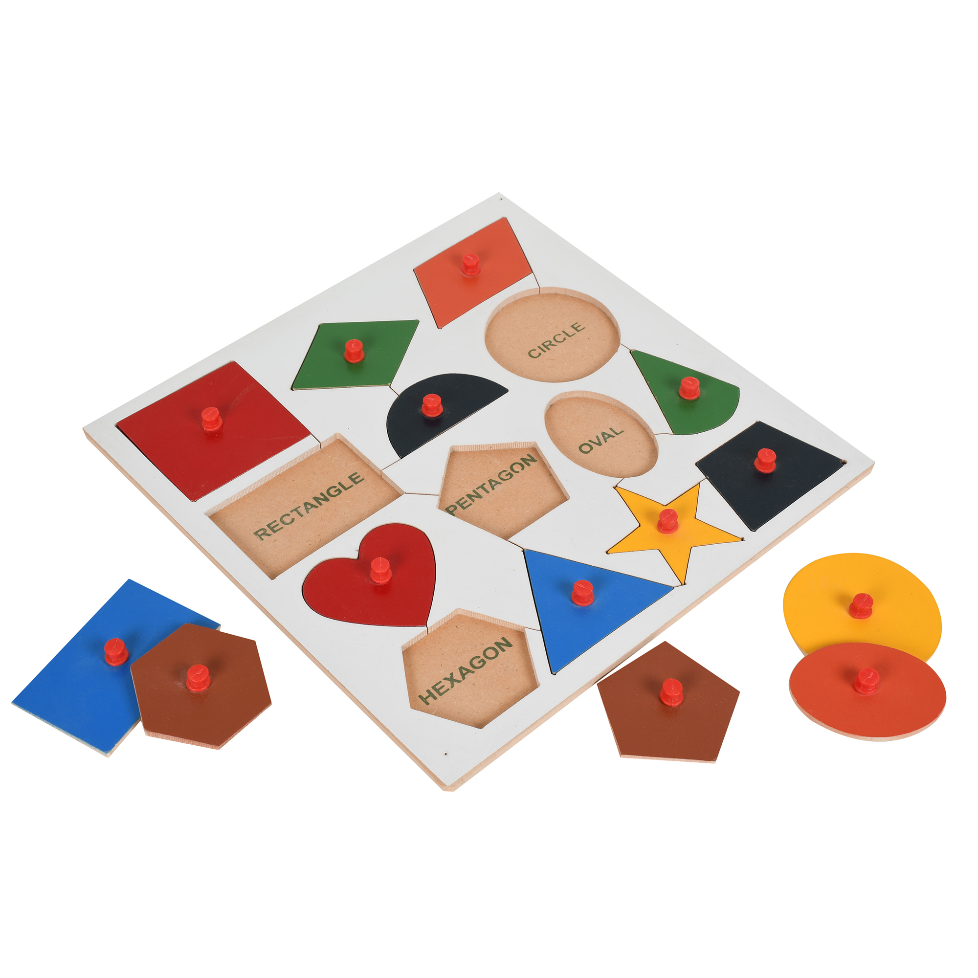 Multicolor Wooden Geometry Shapes Puzzles Board