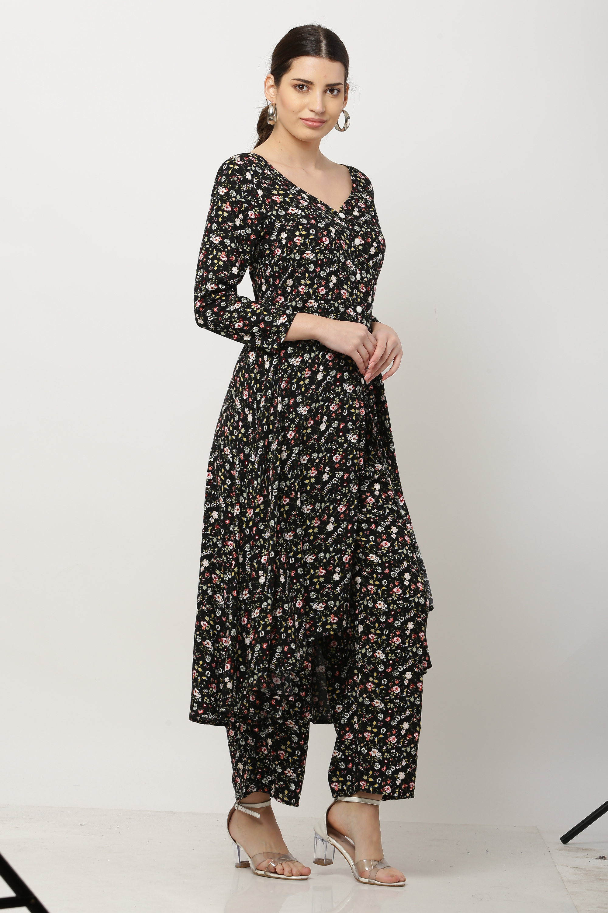 v neck fitted dresses Ethnoza Women'sEthnoza Women's Printed Fit & Flare Dress