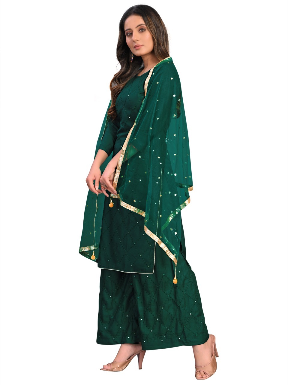 Kurti Plazo And Dupatta Set - Heavy 14 Kg Rayon With Classical Embroidery, Customized Sizes S-xxl, Breathable & Washable, 3/4th Sleeve Design