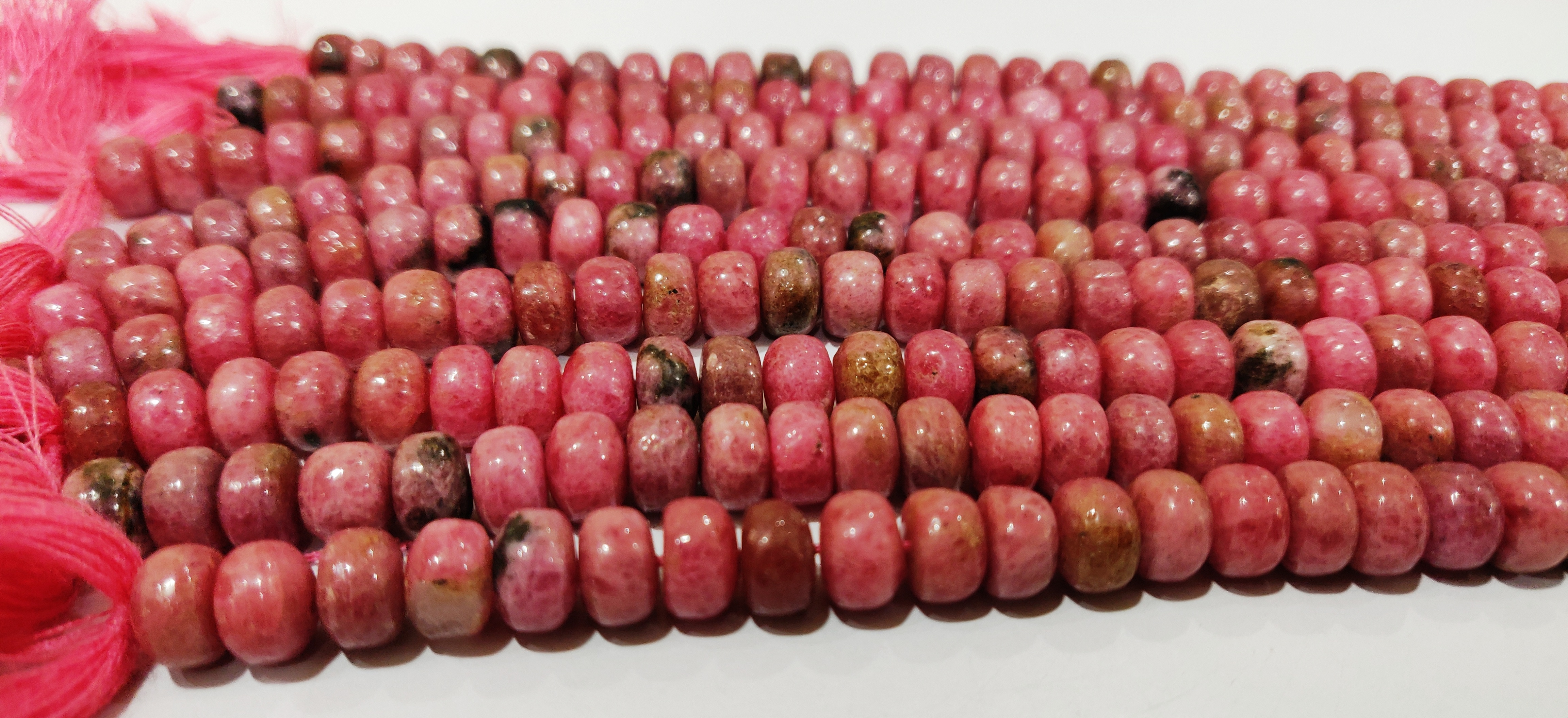 Natural Rhodonite Gemstone Rondelle Plain Smooth 8mm Beads - 8 Inches Long, Untreated Pink Beads Ideal For Necklace, Earrings, Bracelet Creation