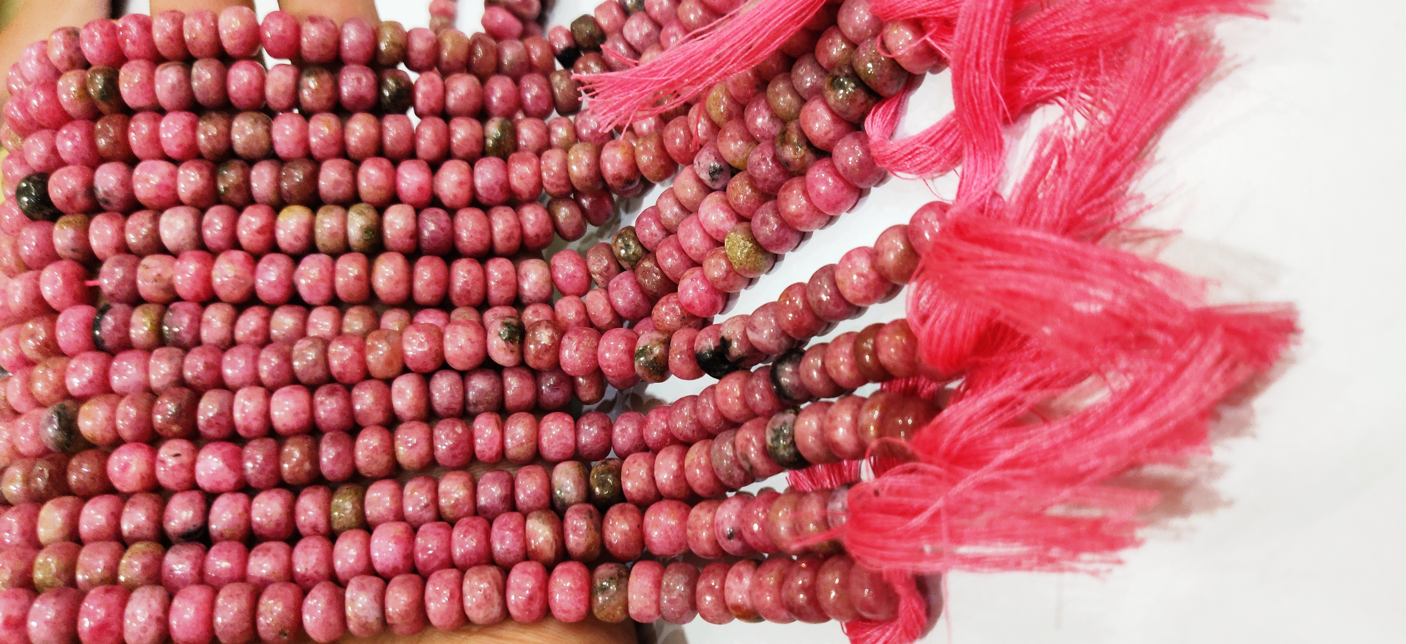 Natural Rhodonite Gemstone Rondelle Plain Smooth 8mm Beads - 8 Inches Long, Untreated Pink Beads Ideal For Necklace, Earrings, Bracelet Creation