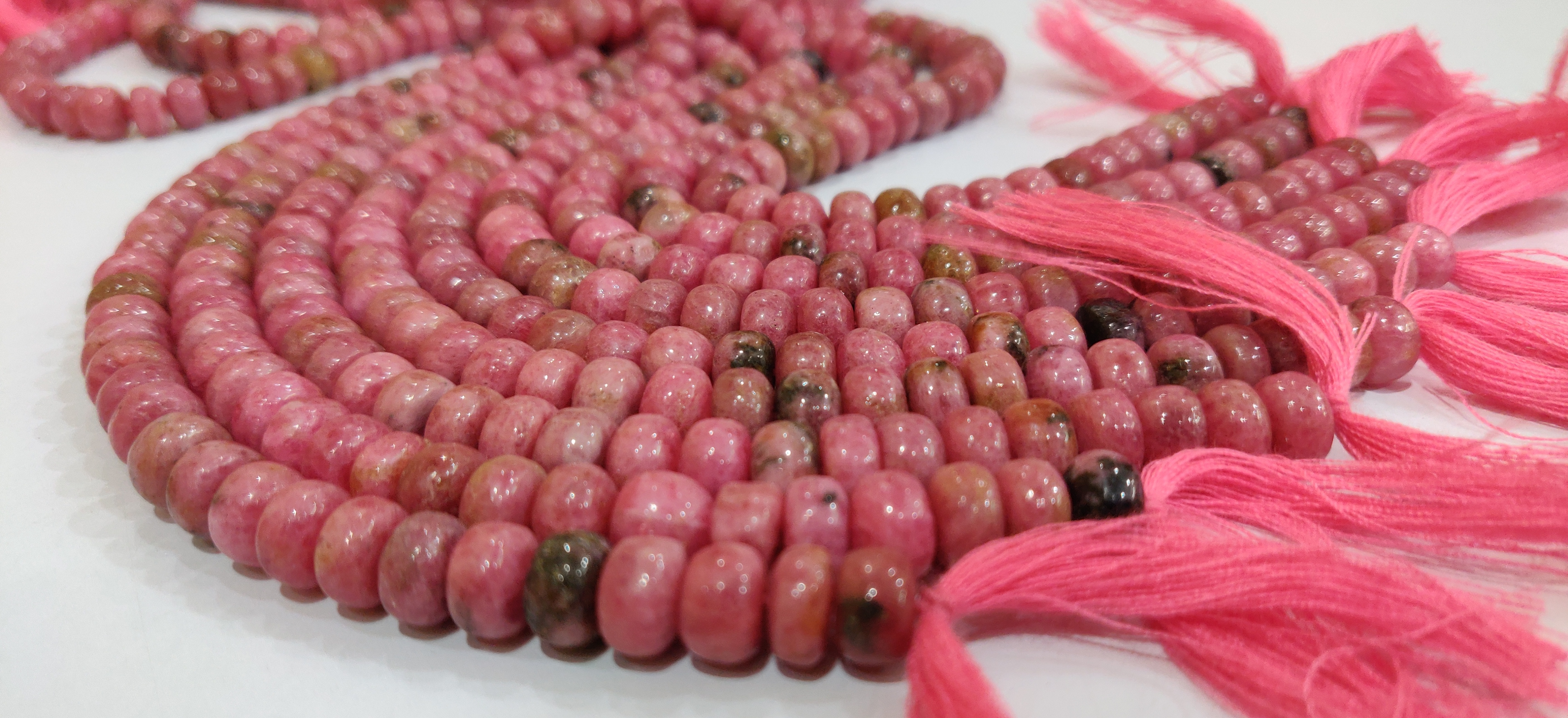 Natural Rhodonite Gemstone Rondelle Plain Smooth 8mm Beads - 8 Inches Long, Untreated Pink Beads Ideal For Necklace, Earrings, Bracelet Creation