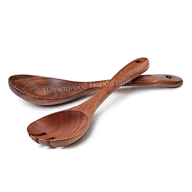 Acacia Wood Bowl With Spoon And Fork