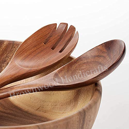 Acacia Wood Bowl With Spoon And Fork