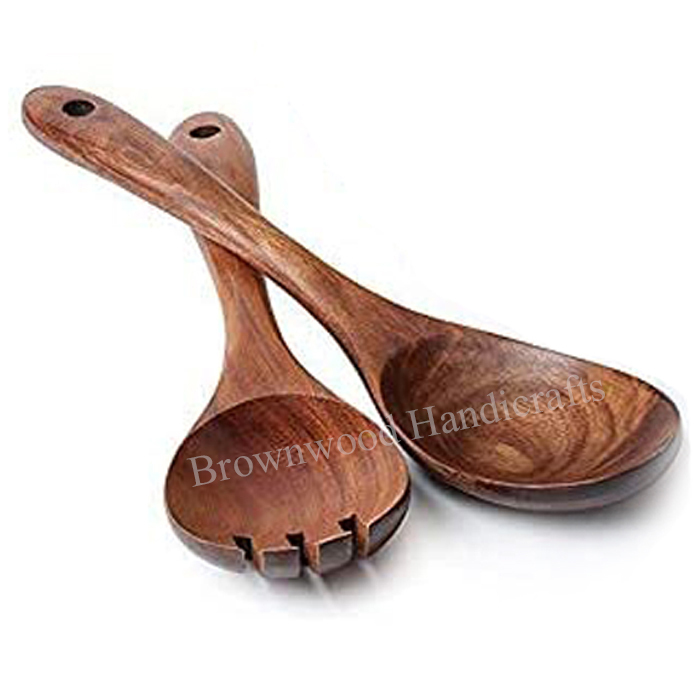 Acacia Wood Bowl With Spoon And Fork