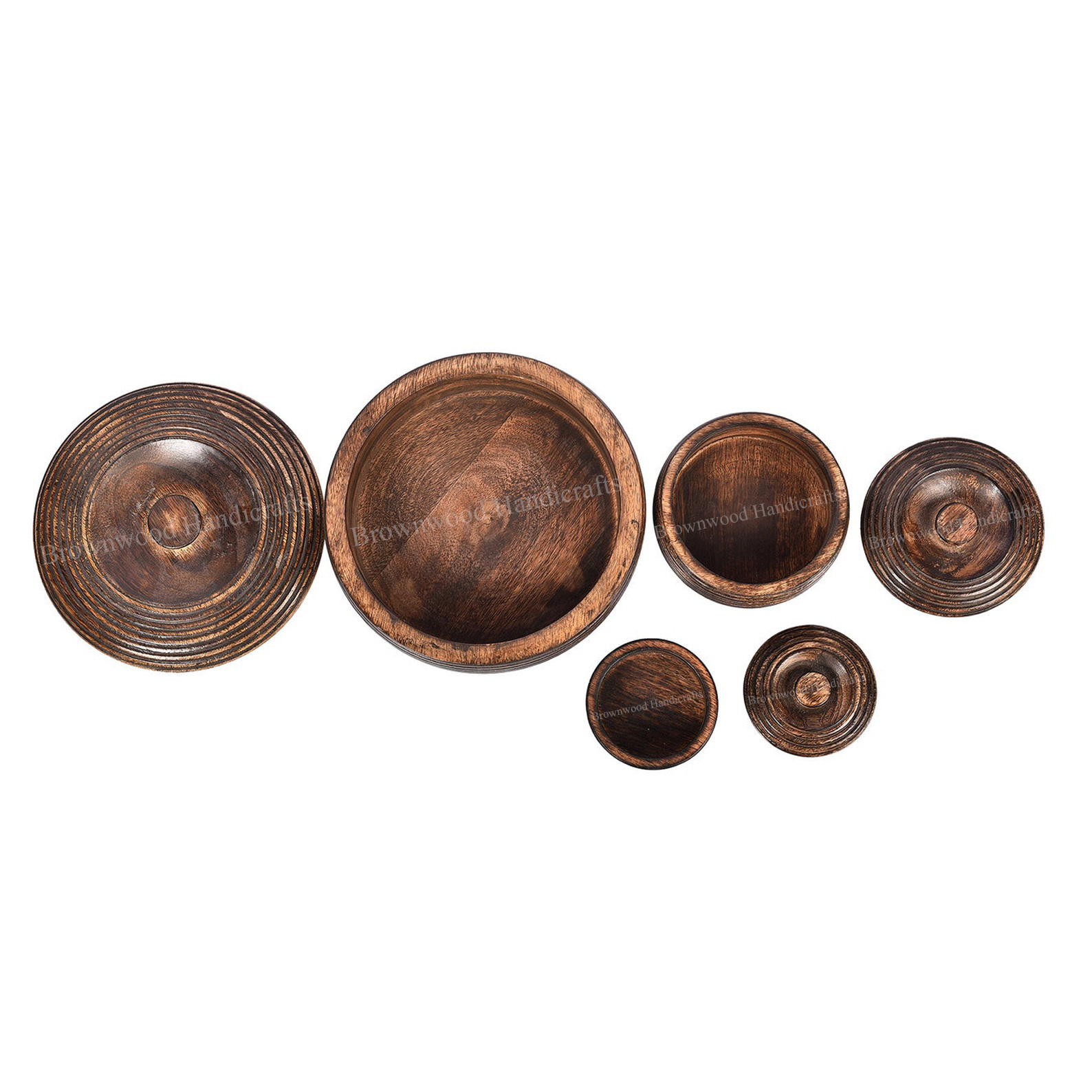 Burnt Mango Wood Bowls Set Of 3 With Lids