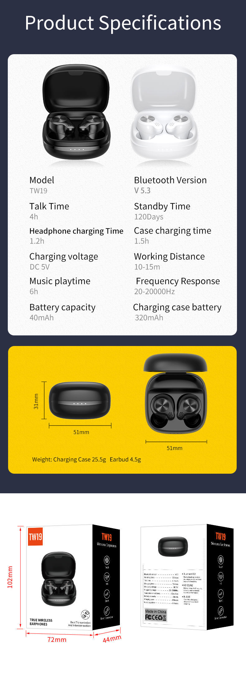 Bluetooth Tws Earbuds - Plastic Build, Bluetooth V5.1 Technology | Big Speaker Unit, Long Standby Time, Touch Operation, Rechargeable Battery