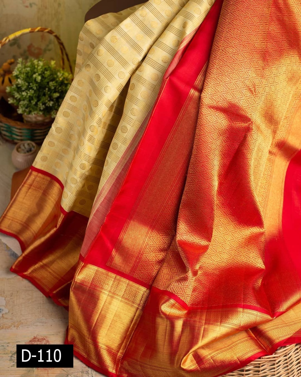 Kota Silk Saree - 6.30d, Elegant Cream With Gold Zari Multiline Checks And Rich Pallu | Breathable, Washable, Custom Logo Available
