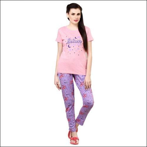 Evolove Berry Pink Round Neck Unicorn Print Womens Pajama Set - Cotton Blend, Sizes S to XL, Short Sleeves | For Rainy, Spring, and Summer Wear