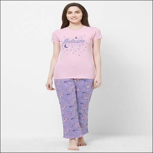 Evolove Womens Pajama T-Shirt Sets - Cotton Material, Available in M, L, XL Sizes - Short Sleeves, Printed Pattern for Summer and Rainy Seasons