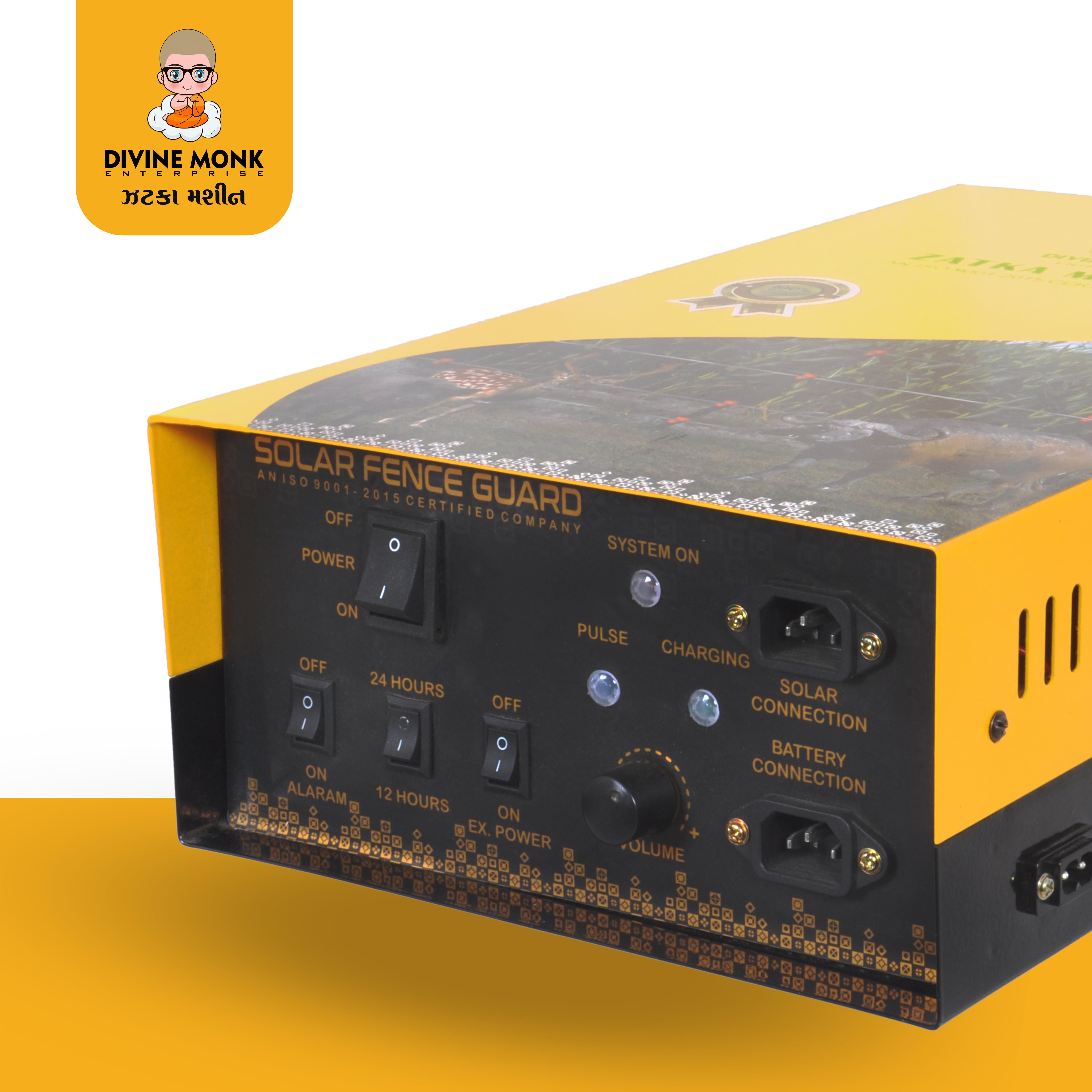 Solar Fence Guard - Metal Construction, 40x25x12 Cm , Yellow & Black Color, 3 Meter Cable Length, 12000v Output Voltage, 1 Year Warranty, 5.5 Kg Weight