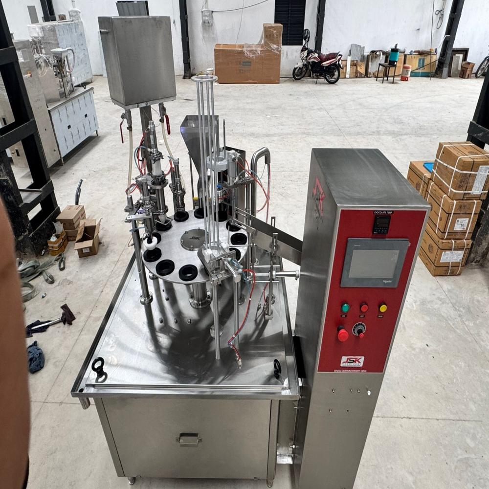 सिल्वर एसएस 304 ऑटोमैटिक कप और कोन फिलिंग मशीन