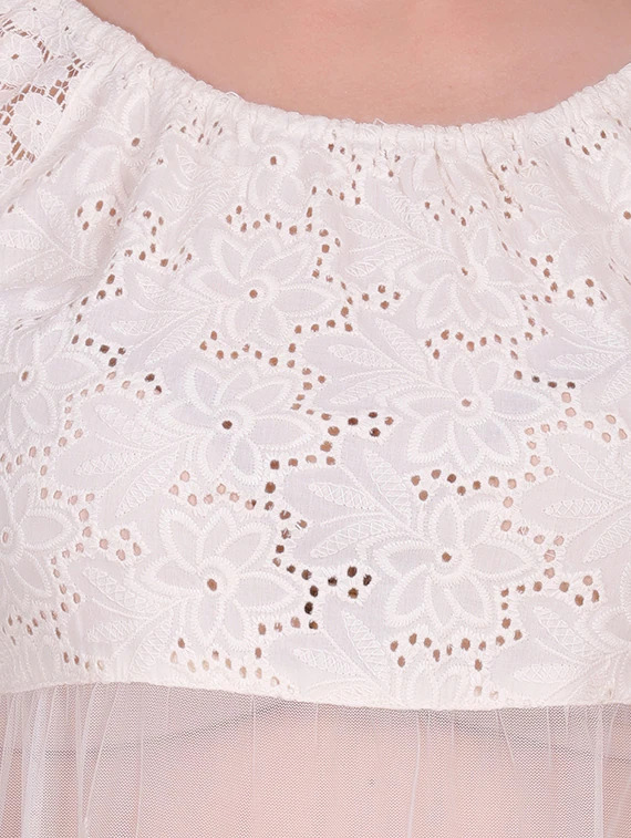 White Round Neck Self Design Top