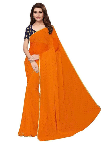 Orange Chiffon Saree With Blouse Piece