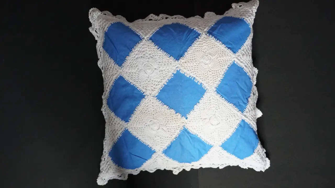 Blue Hand Made Linen Lace Cushion Cover In 3 Different Variants Of Size