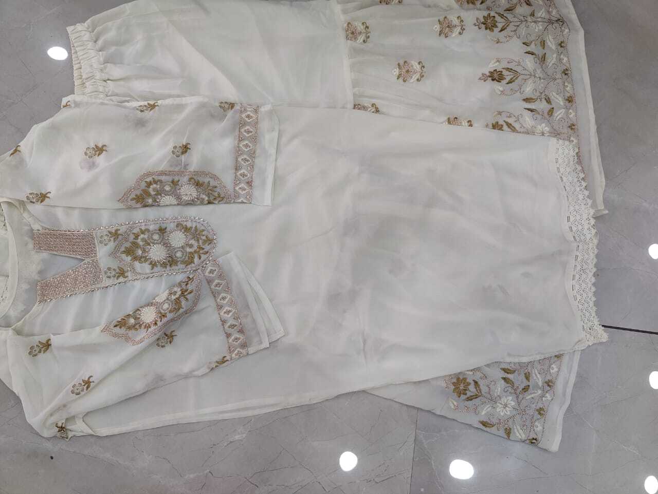 Embroidery Work Kurti With Fully Stitched Sharara - Georgette Fabric, Size Free, Customizable Logo, Washable, All Season Casual Wear, 230 Pieces Available