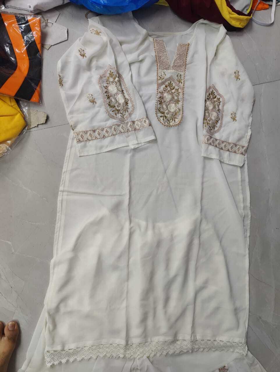 Embroidery Work Kurti With Fully Stitched Sharara - Georgette Fabric, Size Free, Customizable Logo, Washable, All Season Casual Wear, 230 Pieces Available