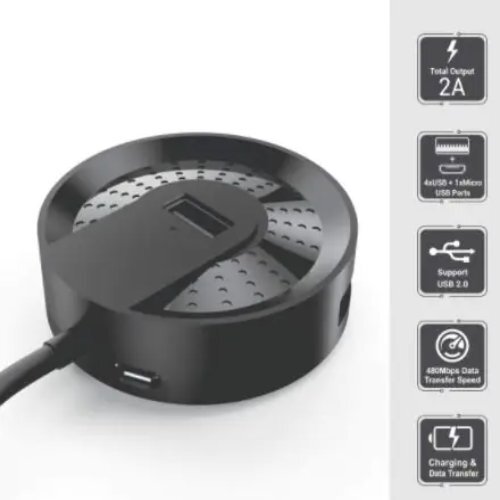 Portronics Mport 5r Usb  Port Usb Hub 1 Micro Usb Port For High Speed Data Transmission Support Windows  Mac Os And Linux Black