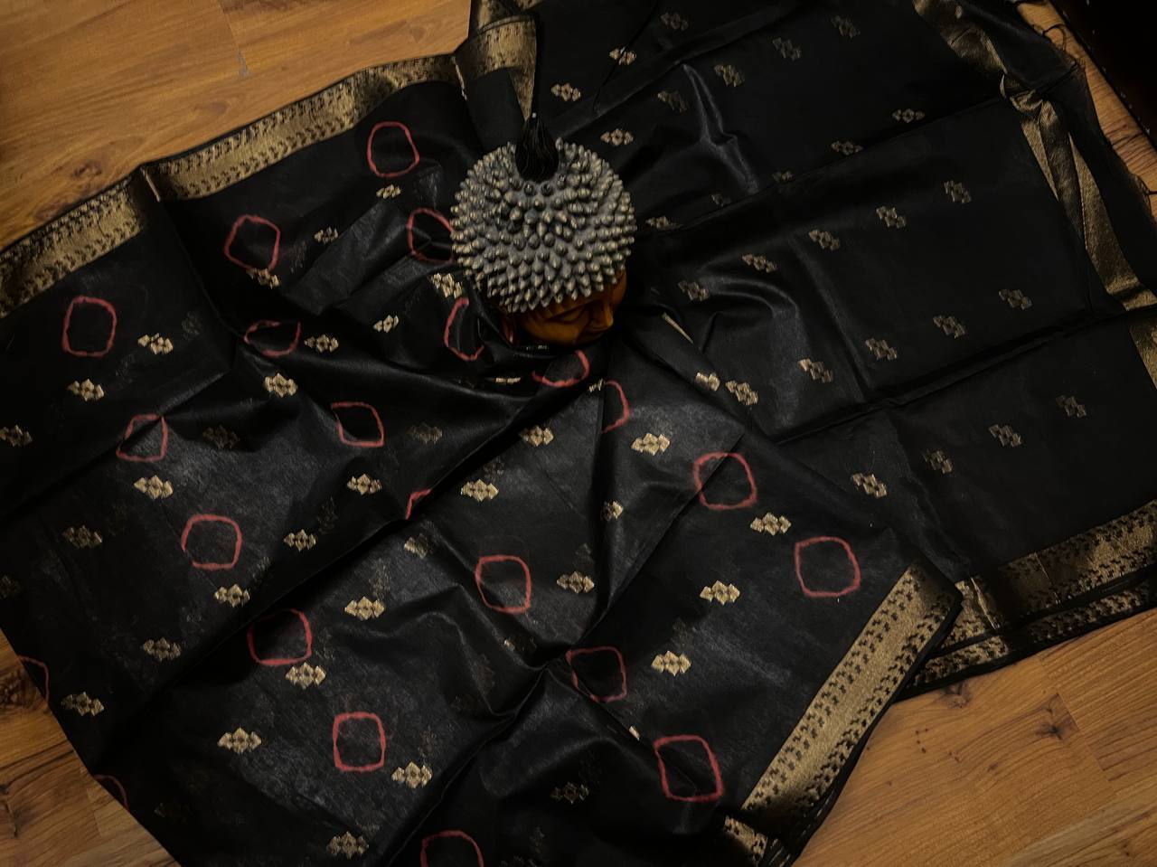 Black Handloom Pure Linen Saree