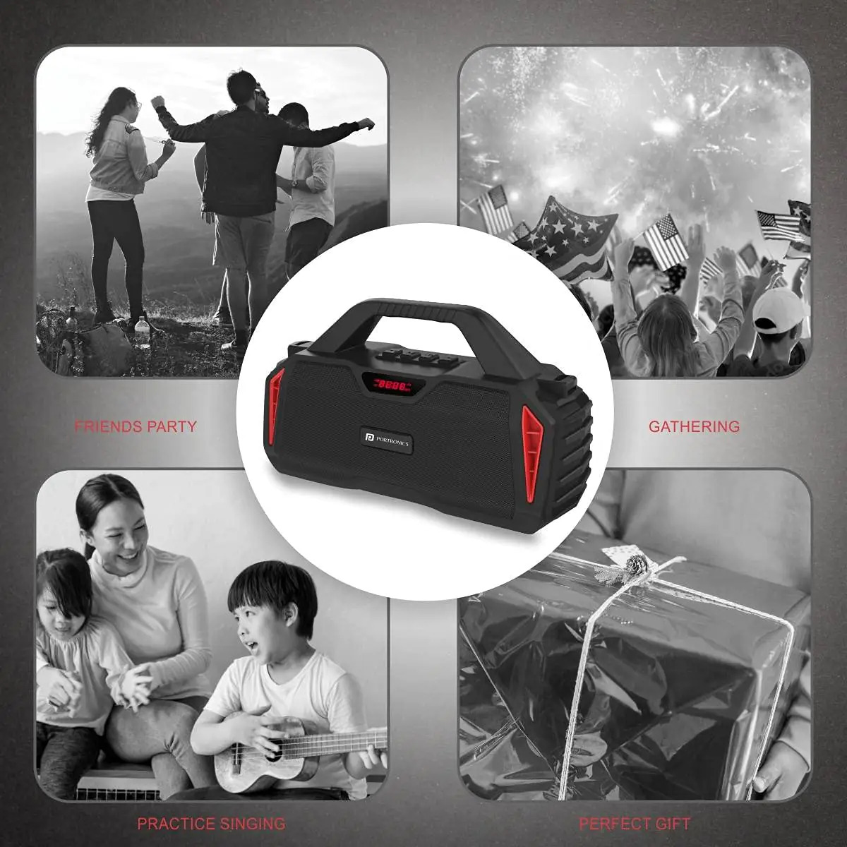 Portronics Chime 20w Tws Wireless Bluetooth Speaker With Wired Karaoke Mic. With Inbuit Fm Usb Aux-in Micro Sd Upto 8 Hr Playback Time