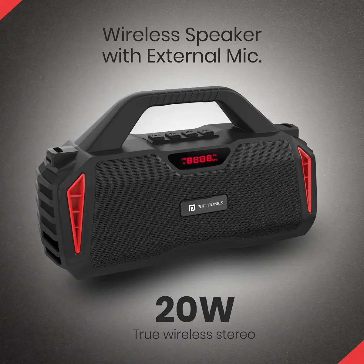 Portronics Chime 20w Tws Wireless Bluetooth Speaker With Wired Karaoke Mic. With Inbuit Fm Usb Aux-in Micro Sd Upto 8 Hr Playback Time