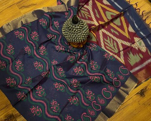 कॉटन प्योर हैंडलूम लिनन सिल्क साड़ी