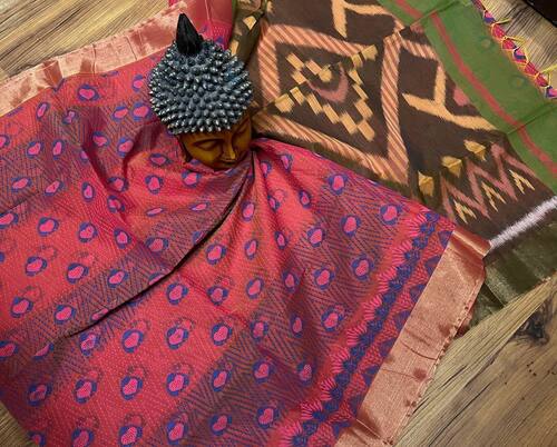 कॉटन सिल्क प्योर हैंडलूम साड़ी लिनन टाइप