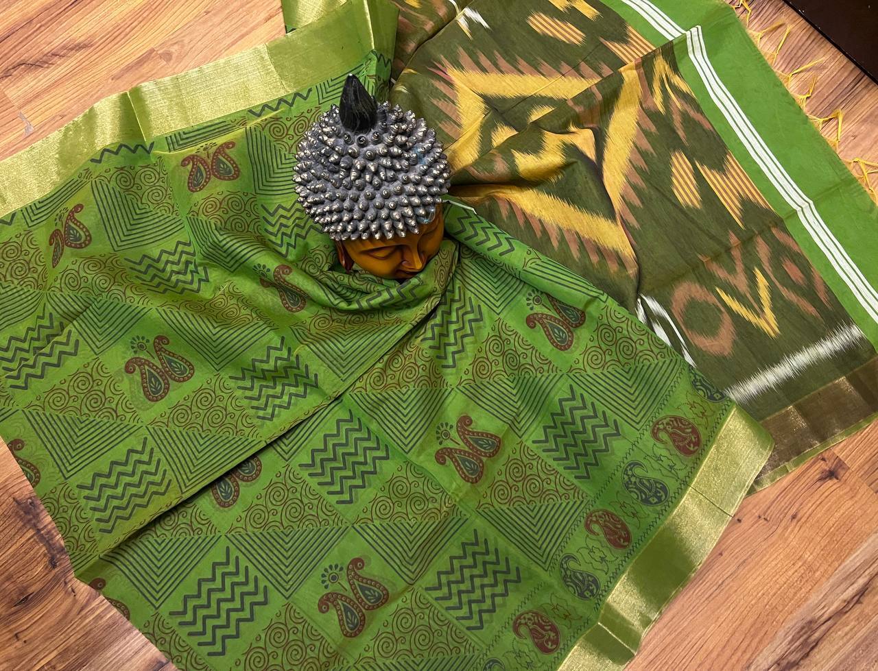 Cotton Silk Pure Handloom Saree Linen Type
