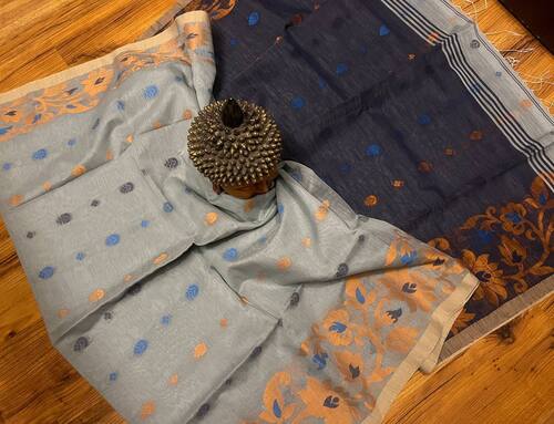 कॉटन लिनन हैंडलूम सिल्क साड़ी