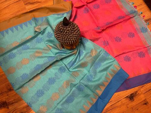 कॉटन कांजीवरम लाइन सिल्क साड़ी