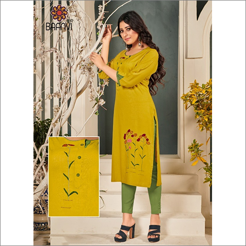 Indian Ladies Rayon Slub Embroidery Suit