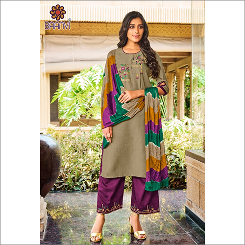 Indian Chinon Silk Suit With Works