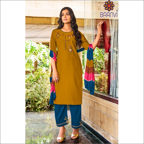 Indian Chinon Silk Suit With Work