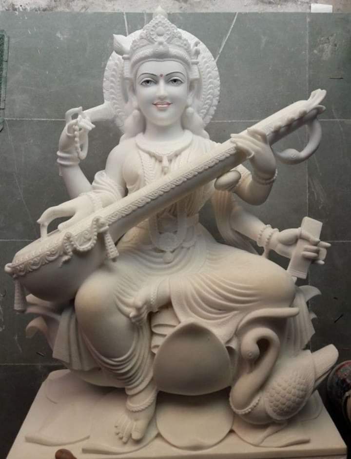Marble Saraswati Moorti - Finishing: Painting