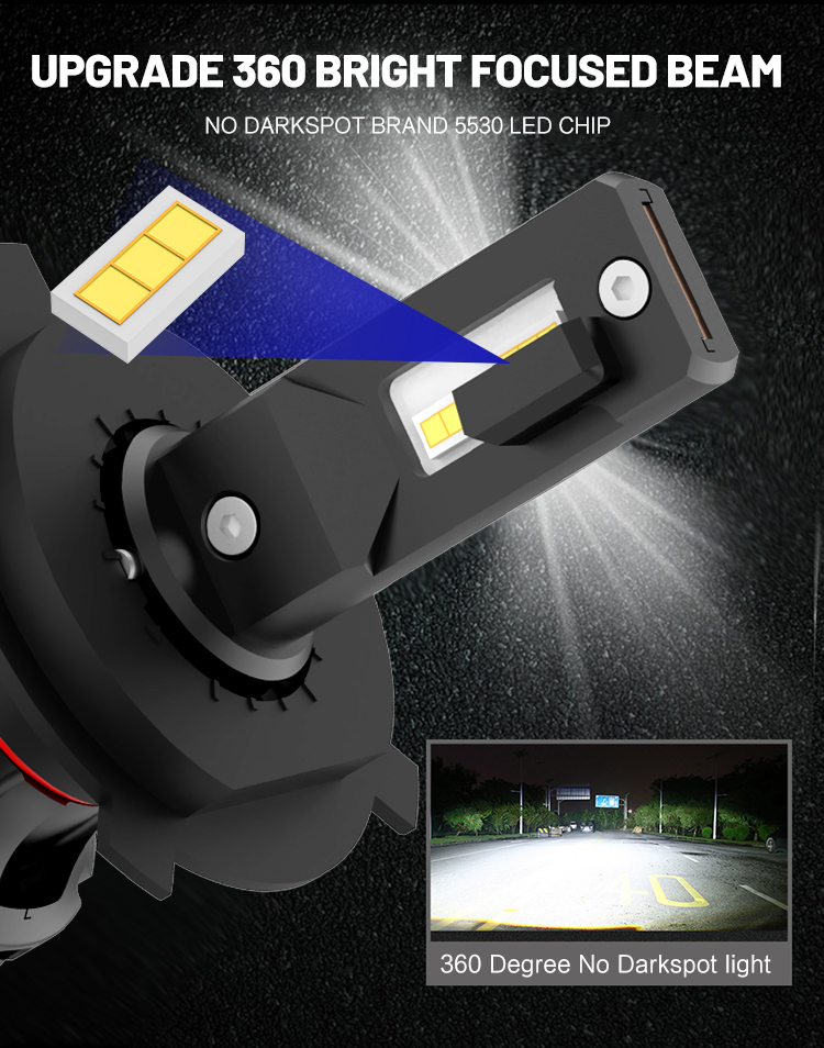 White/black/blue Mini Headlight Bulb Motorcycle Car Auto 72w 16000lm 6000k 6500k 9005 H1 H11 H7 H4 Led Headlight