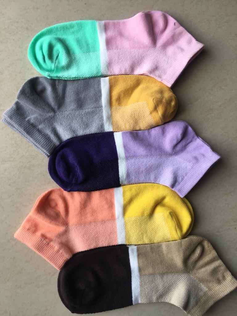 Ladies Ankle Socks - Combed Cotton, Free Size, Multi-color | High Elasticity, Anti Uv, Washable, Jacquard Logo, Knitted Pattern, All Season