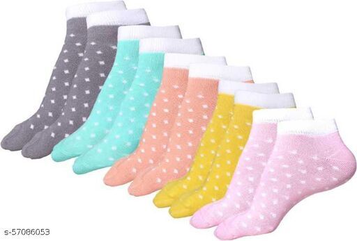 Ladies Ankle Socks - Combed Cotton, Free Size, Multi-color | High Elasticity, Anti Uv, Washable, Jacquard Logo, Knitted Pattern, All Season