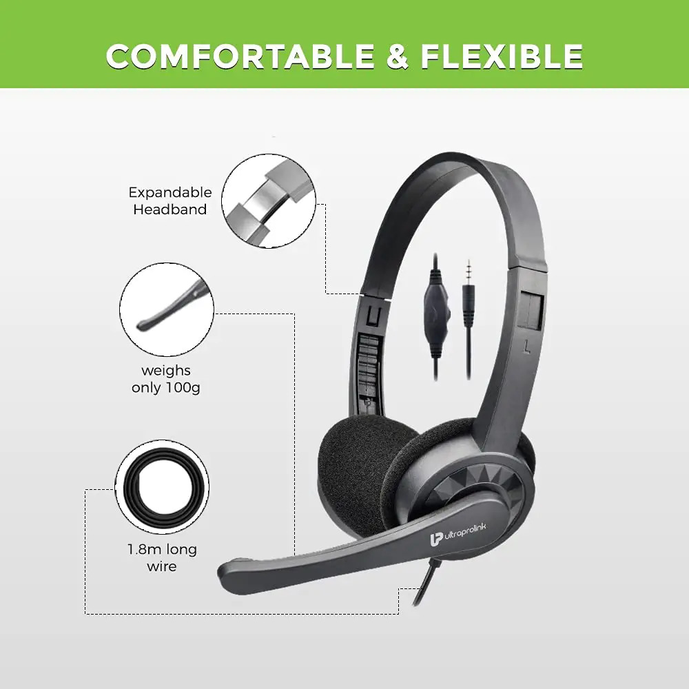 Ultraprolink Um1045a Ichat Multimedia Pc Laptop Headphone With In Line Control With Volume Audio Compatible With Smartphones Tablets And Pc Laptop Free 3.5mm Convertor Plug