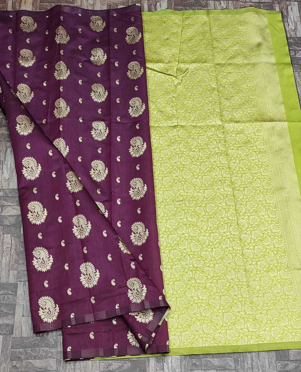 Soft Lichi Silk Saree - Elegant Jacquard Weaving & Beautiful Zari Butta , Breathable Fabric, Custom Size, All Season Traditional Wear