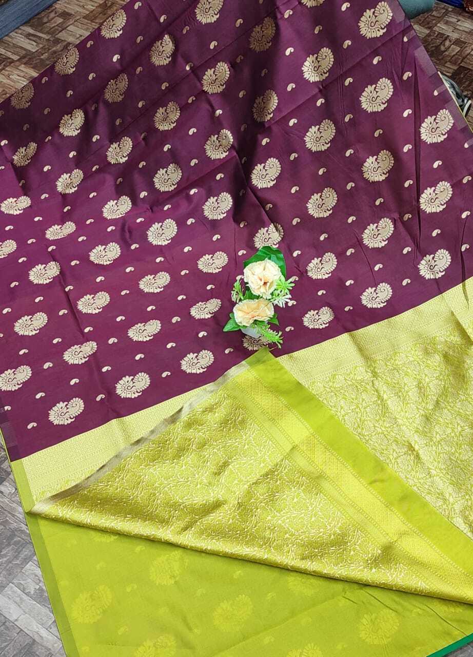 Soft Lichi Silk Saree - Elegant Jacquard Weaving & Beautiful Zari Butta , Breathable Fabric, Custom Size, All Season Traditional Wear